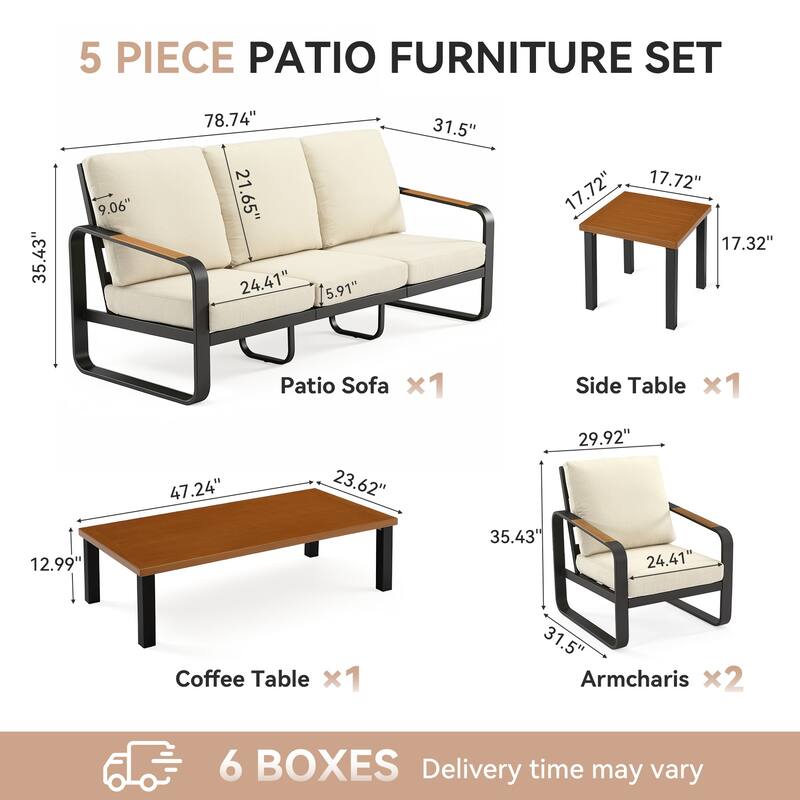 5-Piece Outdoor Patio Conversation Set with Cushions