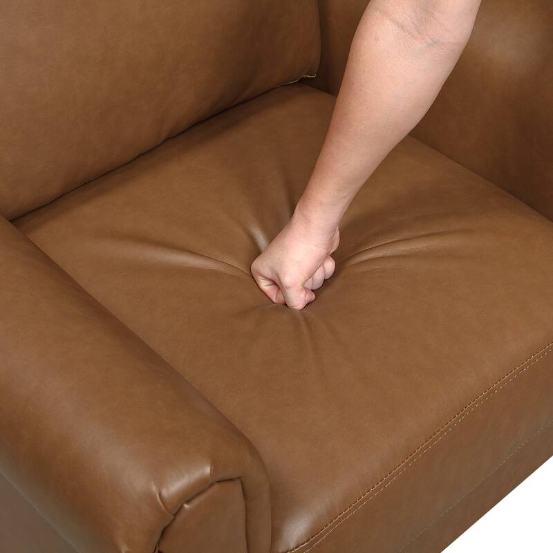 Lo Sofa w Rolled Arms, Mid Century Brown Faux Leather 79 Inch