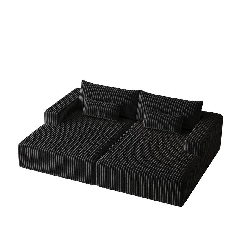 102" Corduroy Cloud Chaise Sectional with Reclining Sofa Bed, No-Assembly Design & Ergonomic Backrest