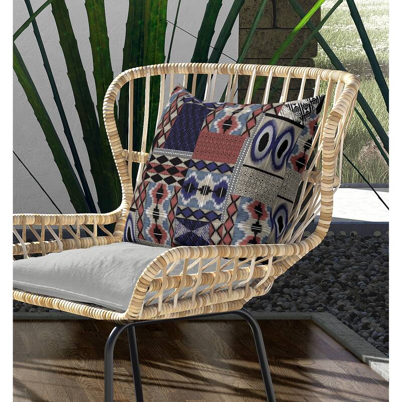 Patched Perfection Indoor/Outdoor Reversible Throw Pillow Blue and Graige