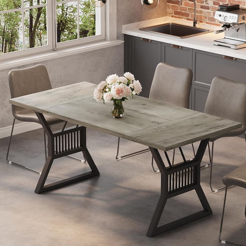 Rectangular Dining Table for 6-8, Modern Wooden Dining Table - Grey