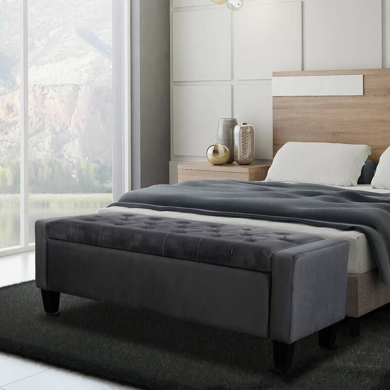 Porthos Home Warren Velvet Button Tufted Storage Bench