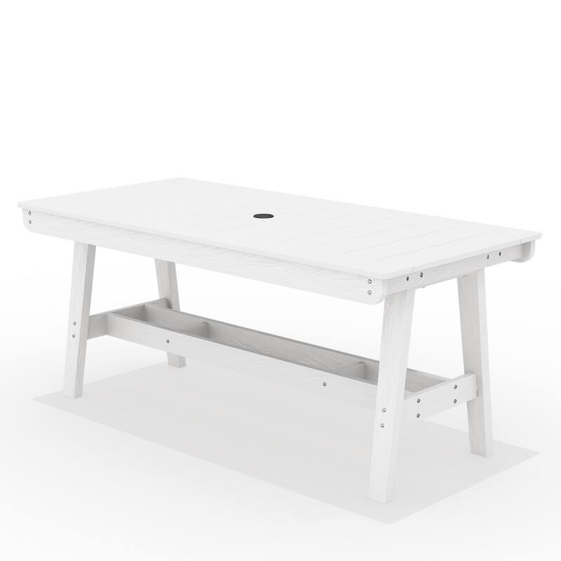67.91in HDPE Rectangular Patio Dining Table with Umbrella Hole for 4 to 6 People - N/A - White