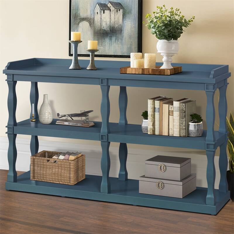 Console Table with 3-Tier Open Storage Spaces Effect Support Legs