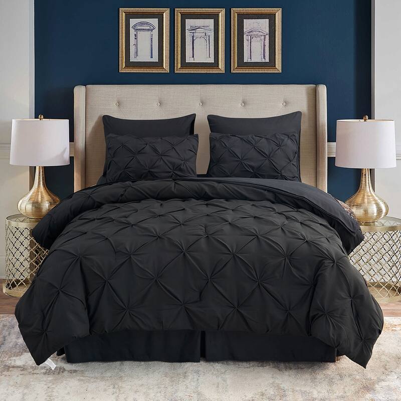 8 Pieces Pintuck Comforter Set - Black - King