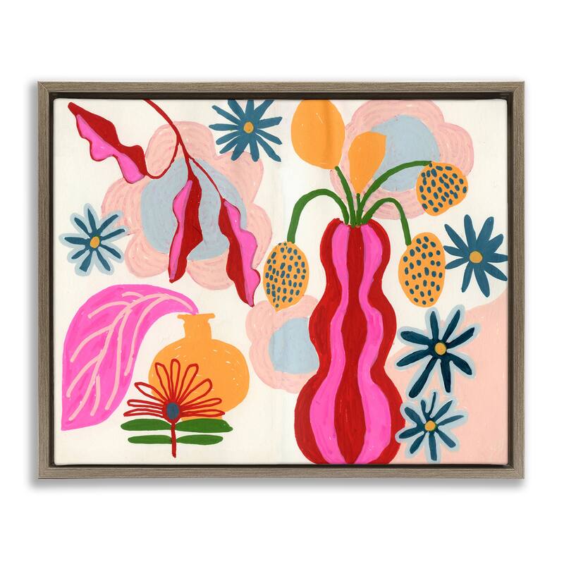 Stupell Eclectic Mod Flower Vases Framed Floater Canvas Wall Art Design By Suzanne Allard - 31 x 25 - Brown