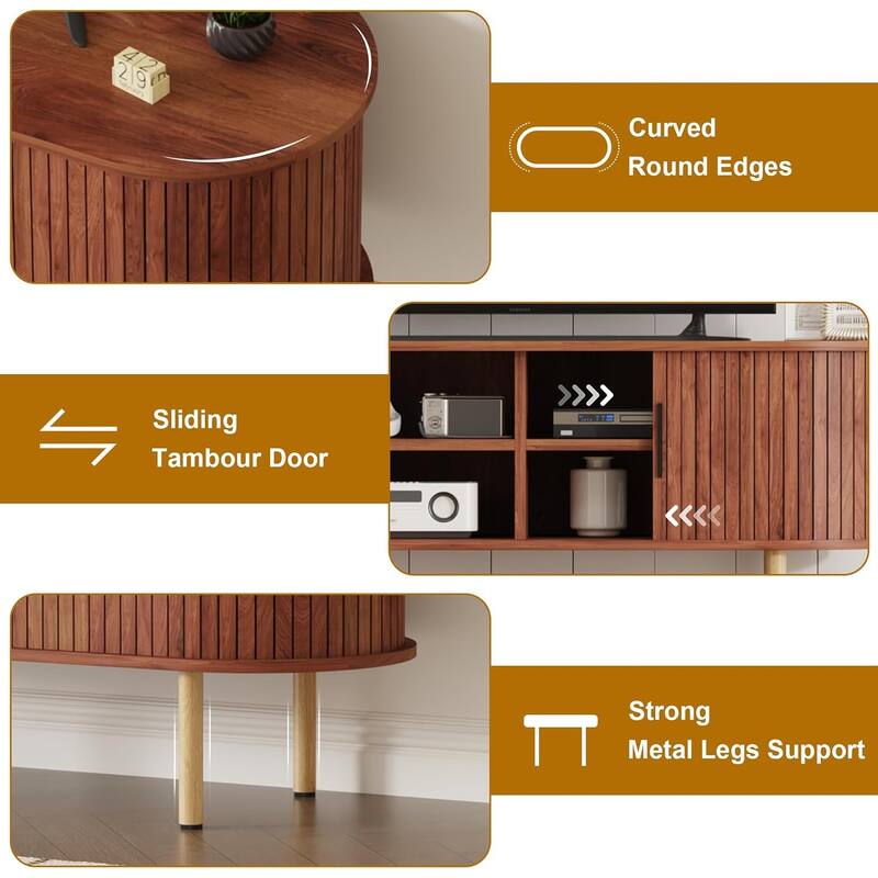 47.2'' TV Stand with Sliding Door, Modern Entertainment Console Table with Storage