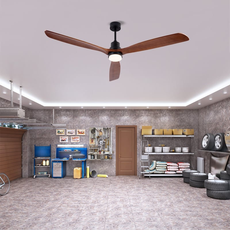 72 Inch Modern Ceiling Fan With 3 Color Dimmable 3 Solide Wood Blades Remote Control Reversible DC Motor With LED Light