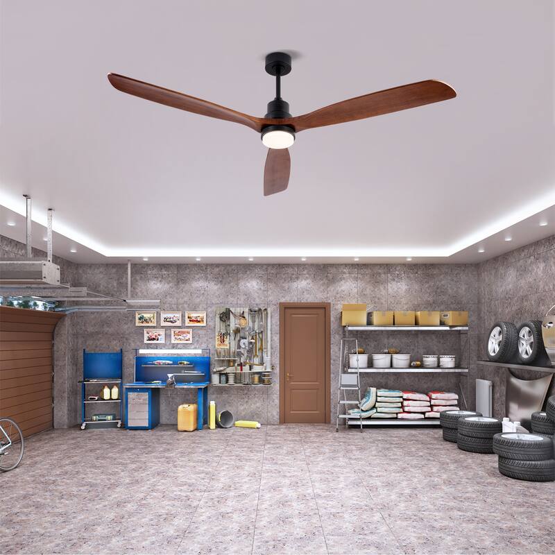 72 Inch Modern Ceiling Fan With 3 Color Dimmable 3 Solide Wood Blades Remote Control Reversible DC Motor With Led Light