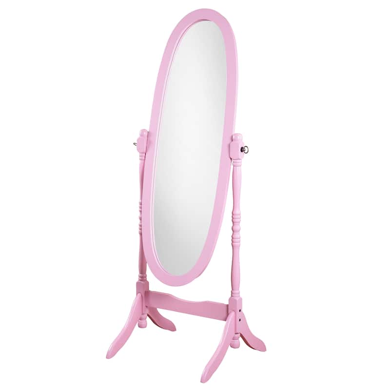 Traditional Oval Wood Frame Floor Mirror - Pink