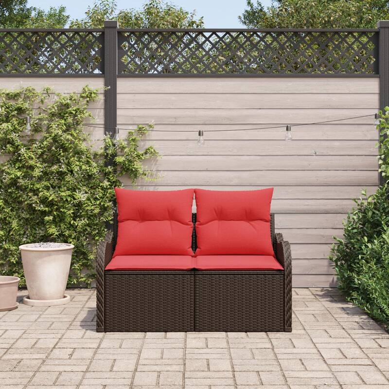 vidaXL 2-Seater Garden Sofa with Cushions Black/Brown/Grey Poly Rattan - 24.4 x 47.6 x 27.2