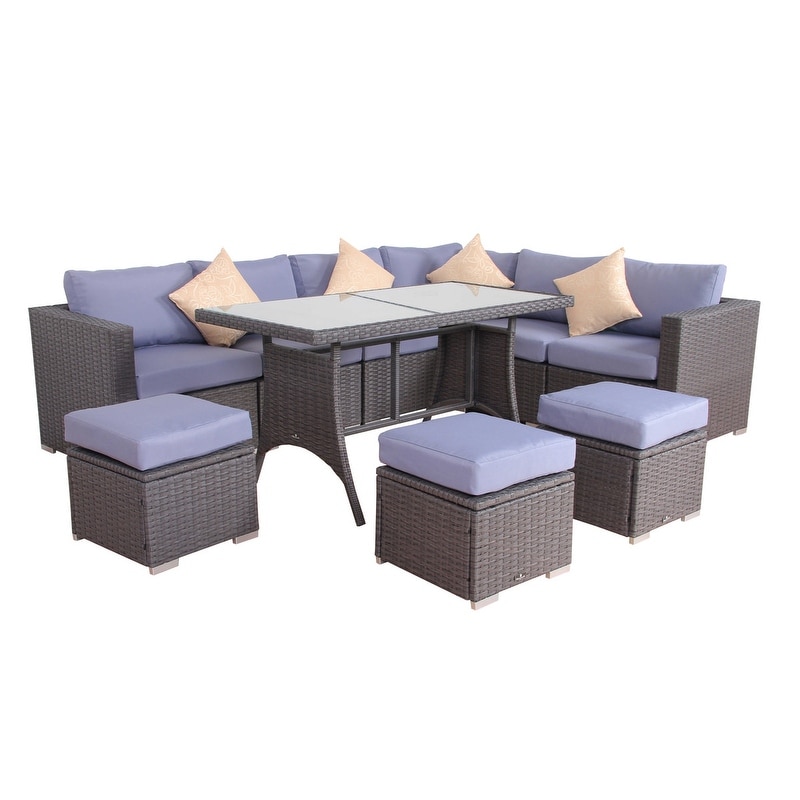 BroyerK Blue Grey Rattan 10 piece Patio Furniture Set