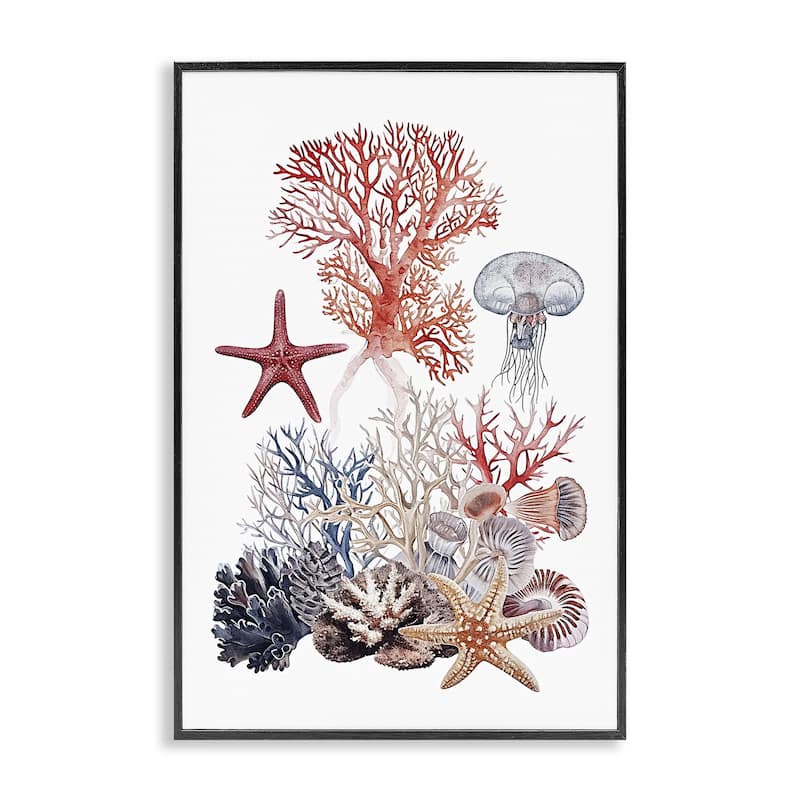 Stupell Aquatic Animals & Coral Framed Giclee Art Design By Ramona Murdock - 20 x 30 - Black
