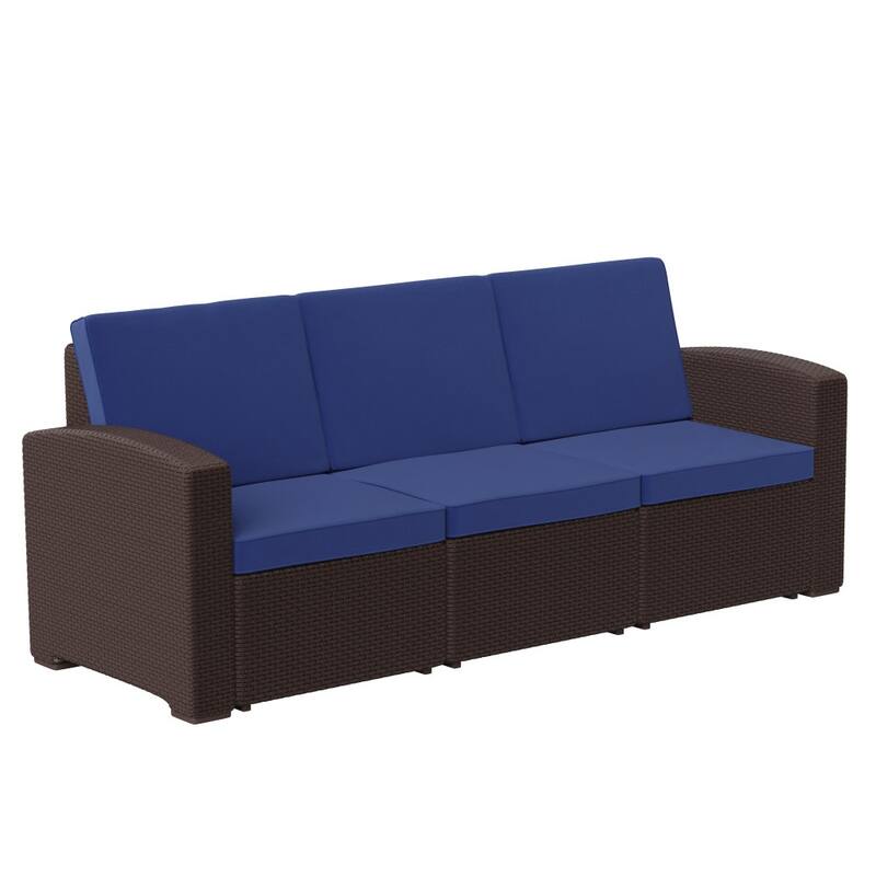 Faux Rattan Sofa with All-Weather Cushions