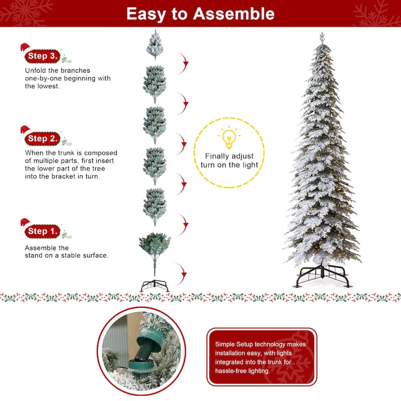 Glitzhome 15FT Pre-Lit Slim Fir or Spruce Artificial Christmas Tree with 1500/1400 Warm White LED Lights