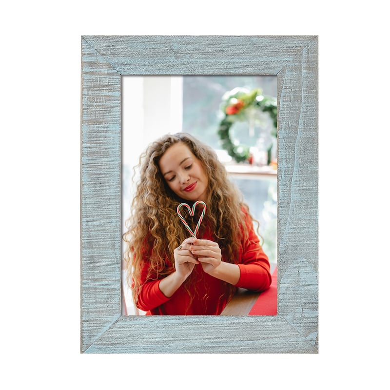 Adeco Wood Grain Distressed Blue Wood Picture Frame