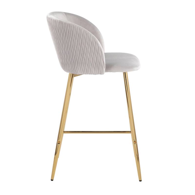 Lumisource Waves Counter Stool in Chrome and Silver Velvet - Set of 2 - 21"Lx19.75"Wx36"H