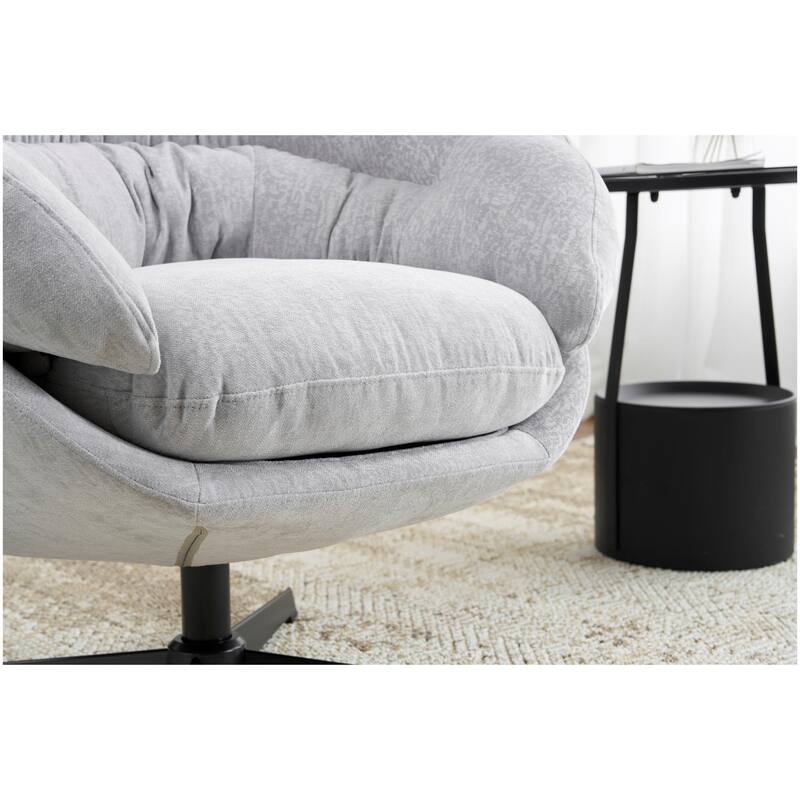 Chenille Upholstered 360° Swivel Club Chair/Accent Chair with Removable Cushion, Round Office Chair with Black Metal Base