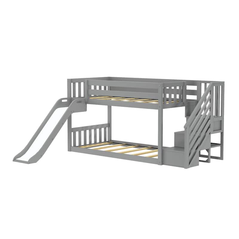 Max and Lily Classic Low Bunk with Stairs, Easy Slide and Curtain