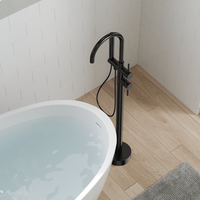GRANDJOY 1-Handle Freestanding Tub Faucet with Integrated Hand Shower