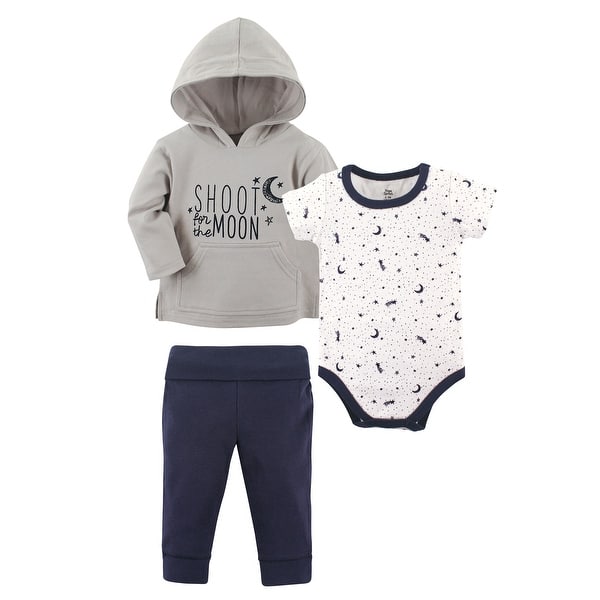 slide 1 of 1, Yoga Sprout Baby and Toddler Boy Cotton Hoodie, Bodysuit or Tee Top, and Pant, Moon Baby 0-3 Months - Moon Baby