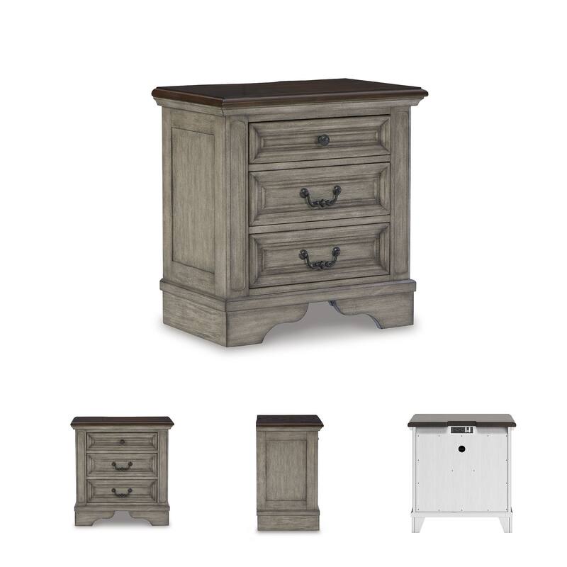 Ashley Furniture Lodenbay Black & Gray 3 Drawer Night Stand with Charging Station