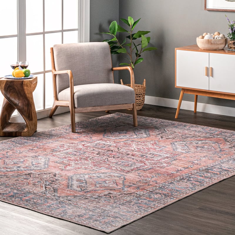 Nuloom Maple SpinClean Machine Washable Floral Medallion Area Rug - 4' x 6' - Rust - Rectangle