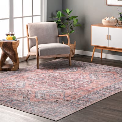 Nuloom Maple SpinClean Machine Washable Floral Medallion Area Rug
