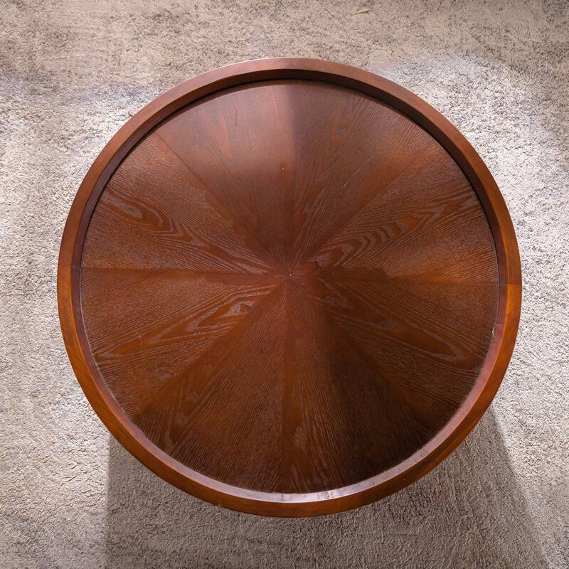 Roomfitters Round Coffee Table with Hidden Storage, Solid Wood Veneer Drum Center Table with Removable Top, Natural Wood