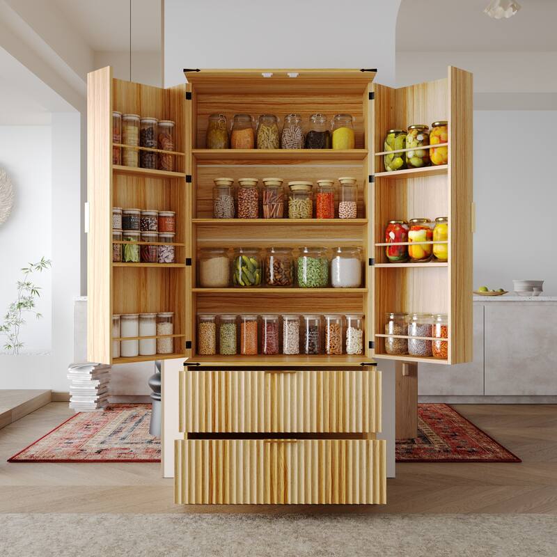 Pantry Cabinet with Double Doors Tall Storage Cupboard with Adjustable Shelves