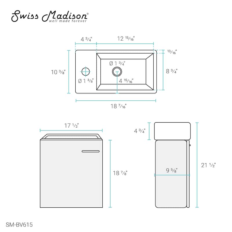 Swiss Madison Colmer 18" Single, One Cabinet, Bathroom Vanity