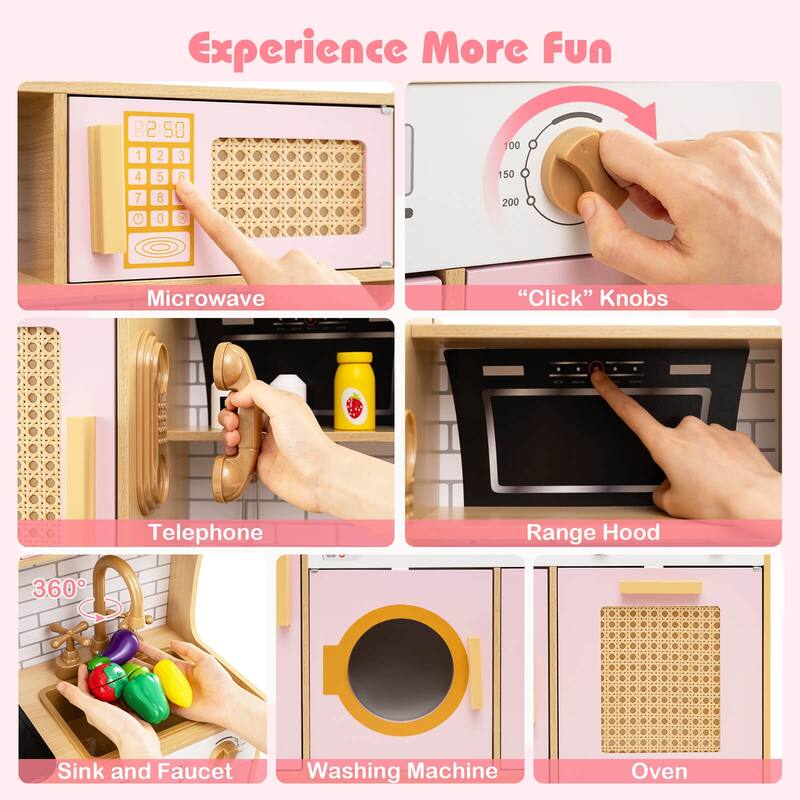 Costway Wooden Kids Kitchen Playset Pretend Play Kitchen with Real - See Details