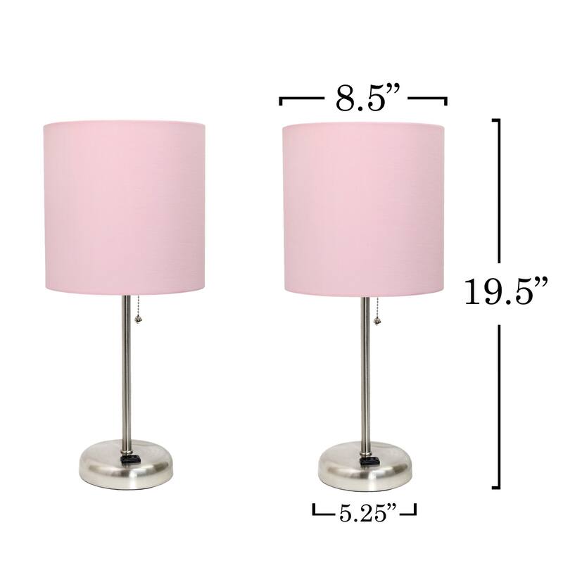 Stick Table Lamps with Drum Shade - 19.5" - Silver and Pink - Set of 2