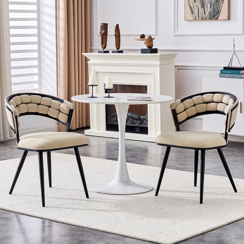 Set of 2 Modern Velvet Dining Chairs with Sleek Black Metal Legs - Elegant Upholstered Accent Seating