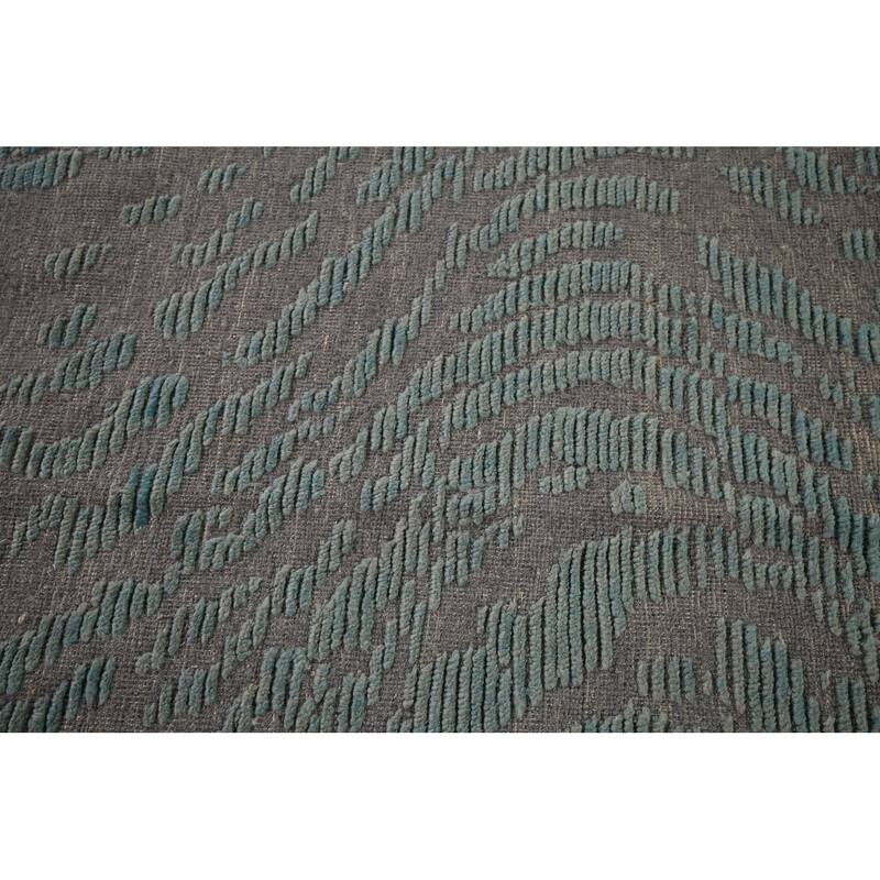 Grey Blue Moroccan Abstract Area Rug Hand-Knotted Wool Carpet - 9'0"x 12'7"