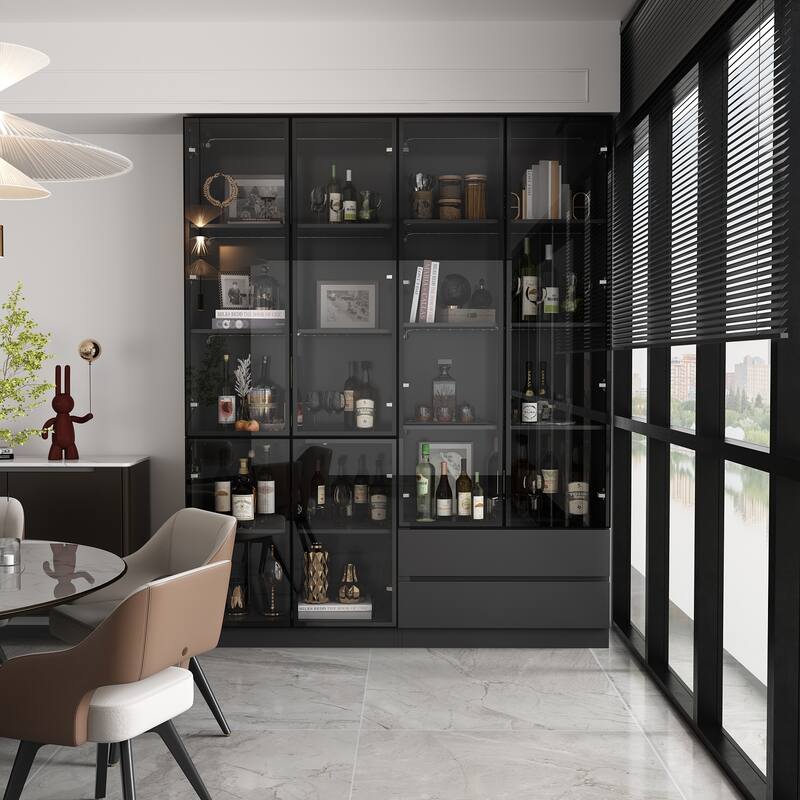 Tall Modular Display Storage Cabinet Bookcase w/Light Home Office