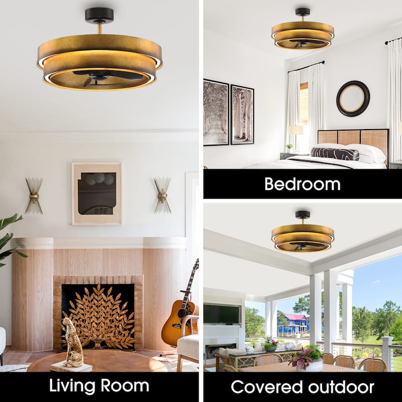 Perimost 31.5" Rustic 3-Blade Fandelier Dimmable Ceiling Fan with Light and Remote