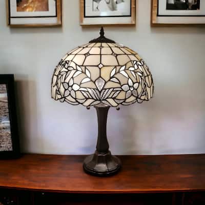 23-Inch Dark Brown Metal Table Lamp with White Shade and 2 Lights - 12” x 21” x 23”