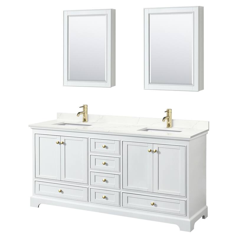 Wyndham Collection WCS202072D-QTZ-UNSMED Deborah 72" Free Standing - White / Giotto Quartz Top / Brushed Gold Hardware
