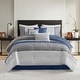 preview thumbnail 1 of 11, Madison Park Jenson 7 Piece Color Block Stripe Comforter Set with Throw Pillows Blue - California King