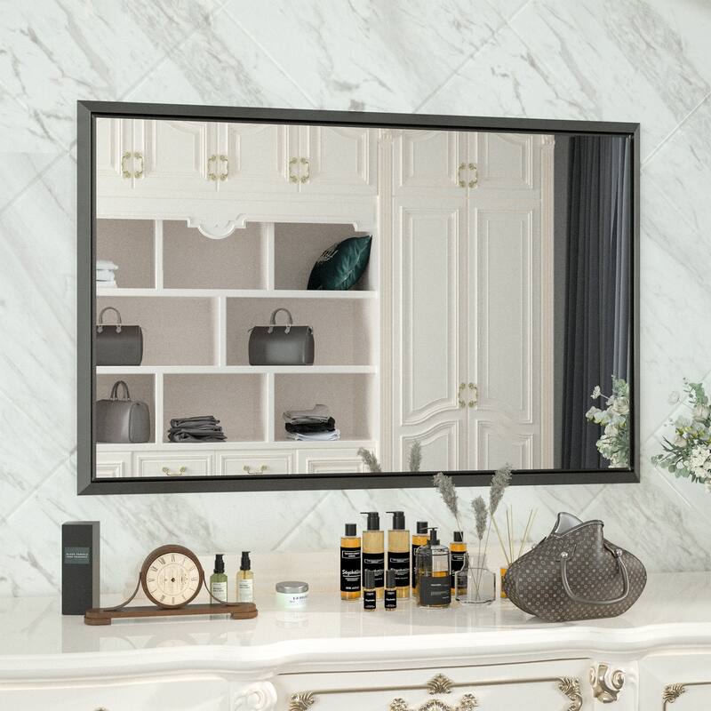 Bathroom Mirrors Wall Mounted Rectangle Vanity Cosmetic Makeup Mirror - 55x36" - Black