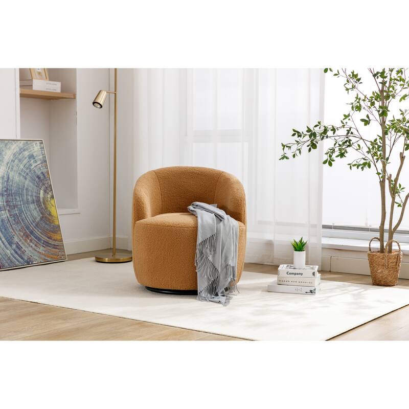Wool Swivel Barrel Chair with 360° Rotation & Metal Base