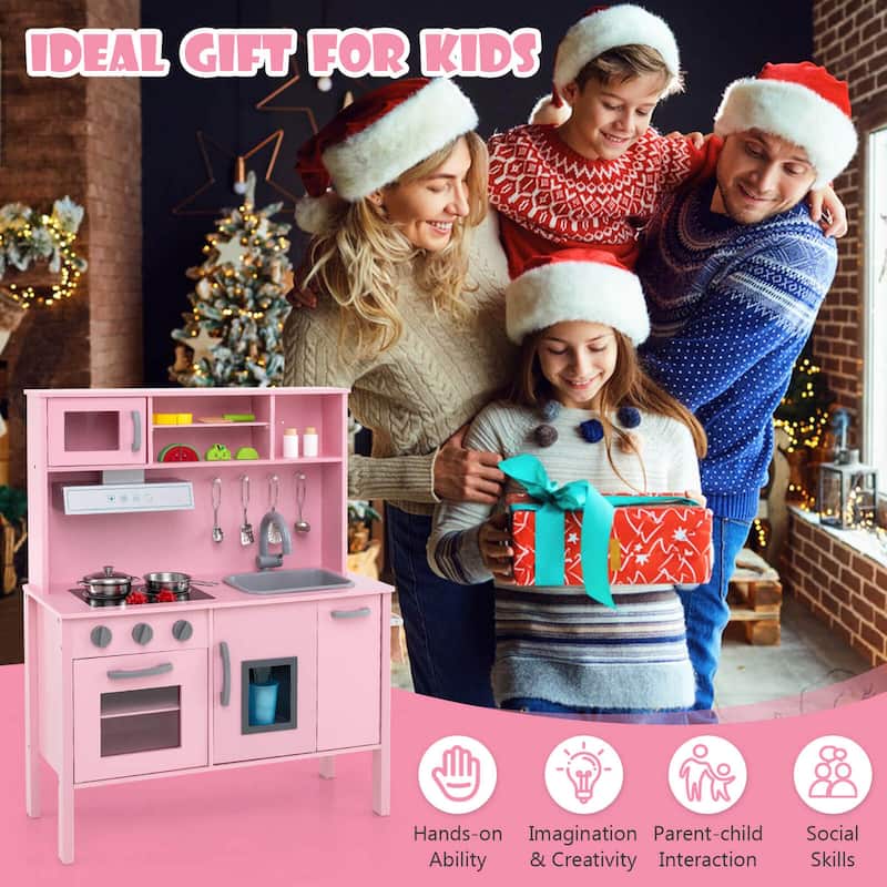 Costway Kids Kitchen Playset Wooden Pretend Play Chef Toy with - See Details