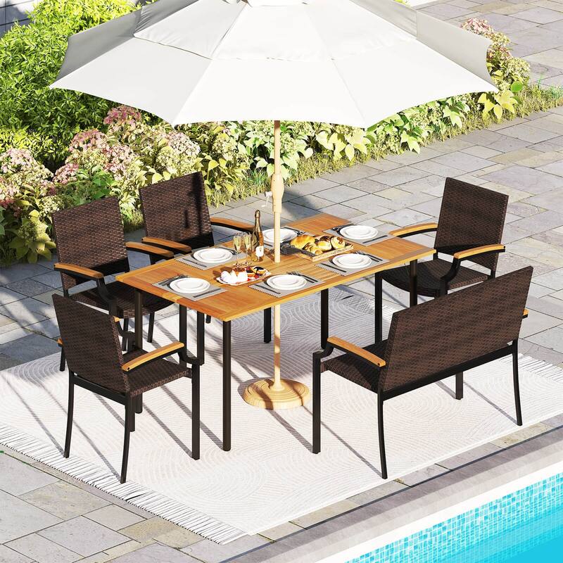 Costway 6 PCS Outdoor Dining Set with Acacia Wood Tabletop, 1.97”