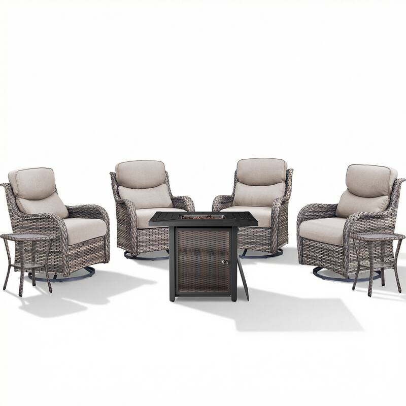 Pocassy 30 In Outdoor Fire Pits with Patio Sofa Swivel Glider Chari Furniture.