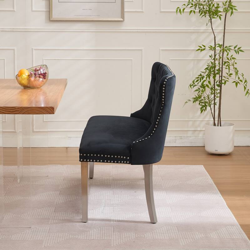 GDF Studio- Velvet Mid-Century Double Dining Loveseat Bench with Tufted Buttons & Stainless Steel Legs