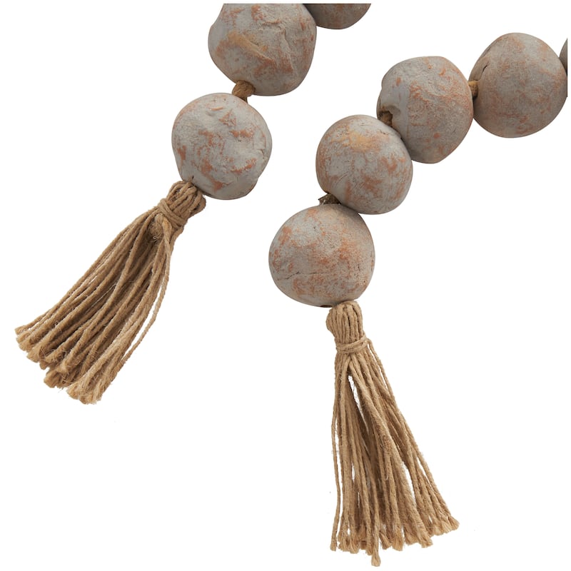 Ceramic Handmade Round Intricately Shaped Large Distressed Beaded Garland with Tassel