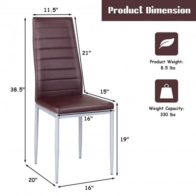 4 Pieces PVC Elegant Design Leather Dining Chairs with Solid Metal Legs - 16.0" x 20.0" x 38.5" (W x D x H)
