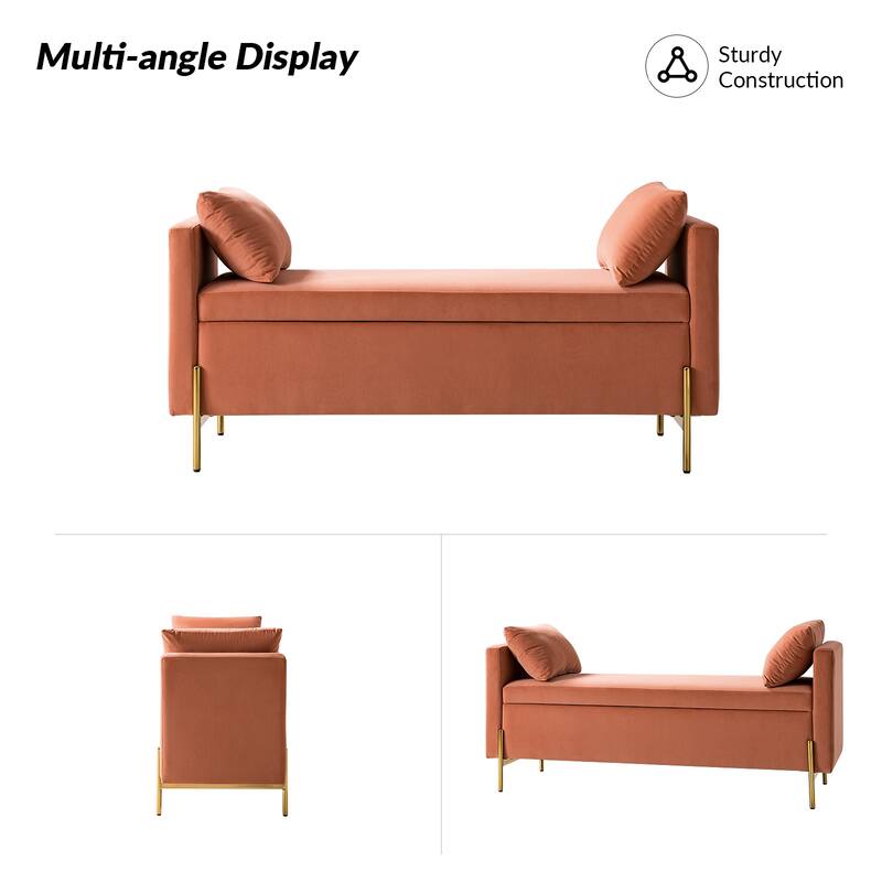 Angelus Modern 56''W Upholstered Flip Top Storage Bench withTwo Pillows and Arms by HULALA HOME