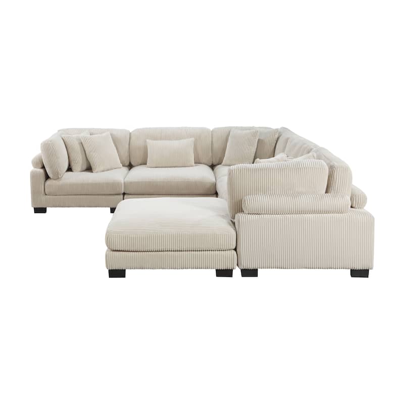 Braidy Corduroy 6-Piece Modular Sectional Sofa with Ottoman